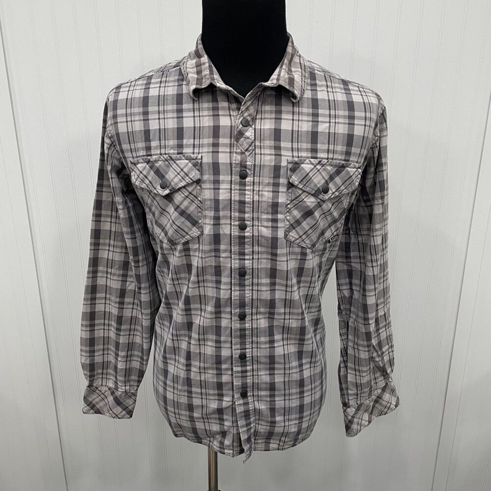 5.11 Tactical Men's XL Gray Check Snap Button Cotton Long Sleeve Shirt